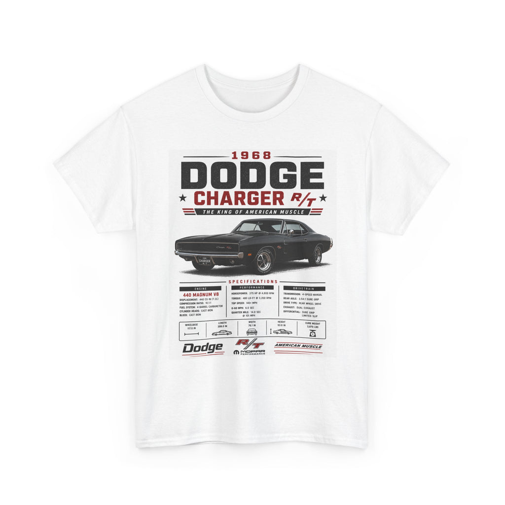 1968 Dodge Charger R/T Tee — Classic Muscle Car Specs Graphic T-Shirt