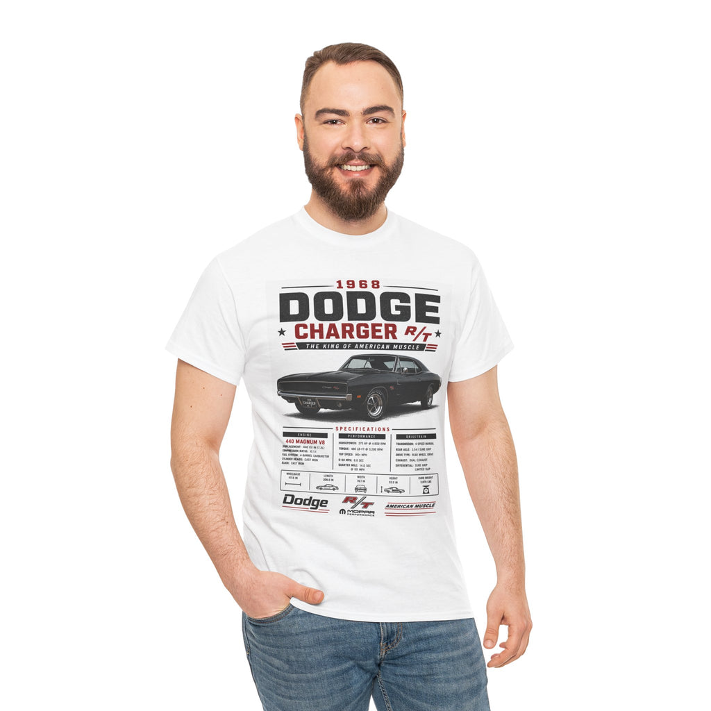 1968 Dodge Charger R/T Tee — Classic Muscle Car Specs Graphic T-Shirt