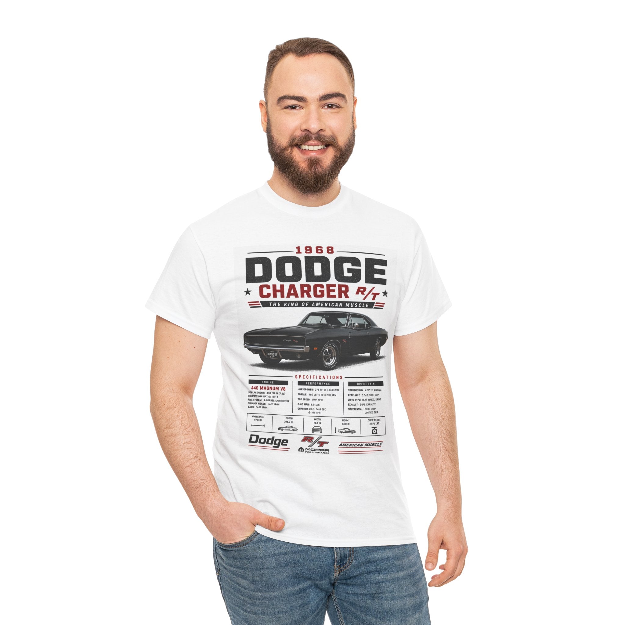 1968 Dodge Charger R/T Tee — Classic Muscle Car Specs Graphic T-Shirt
