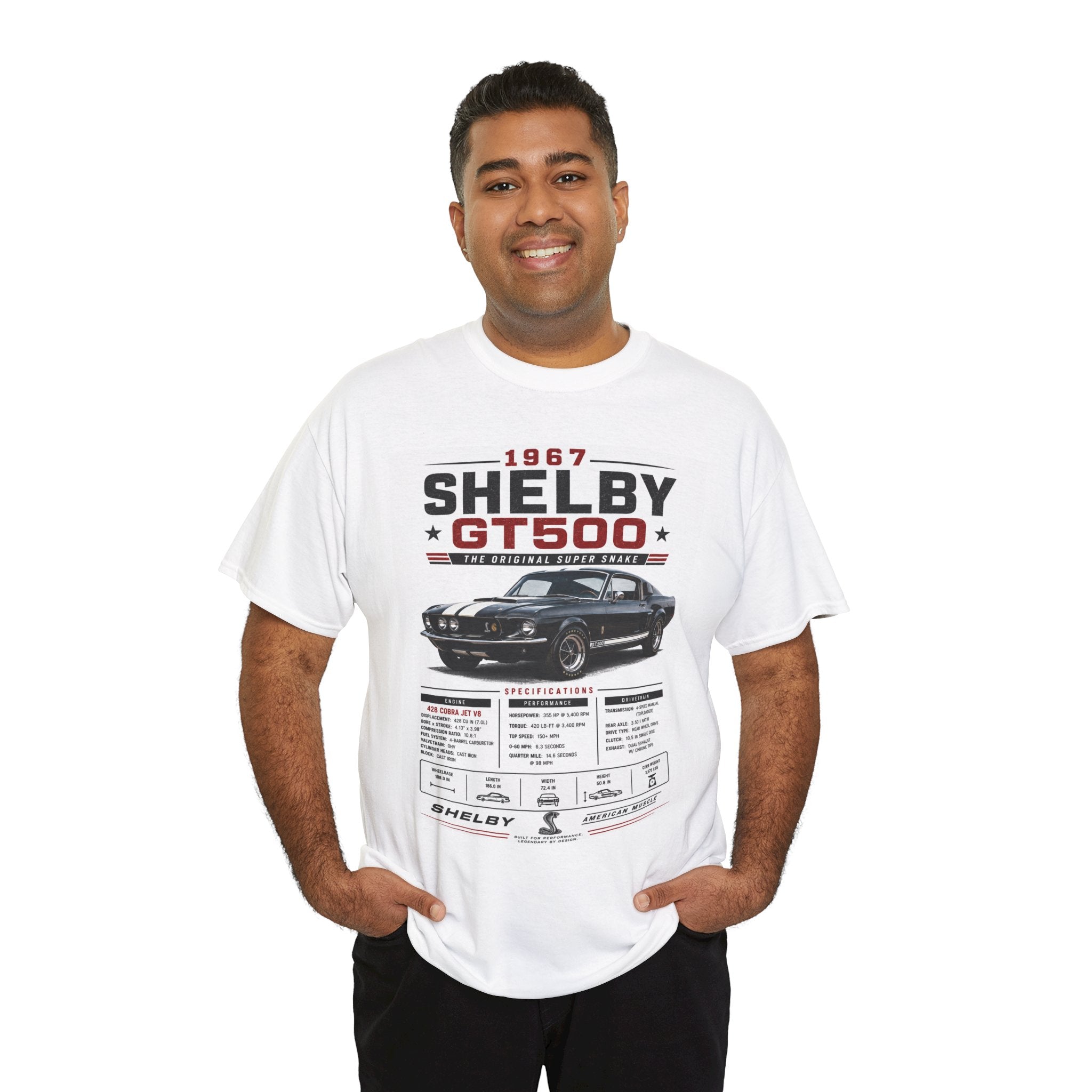 1967 GT500 Specs T-Shirt — Classic Muscle Car Enthusiast Tee